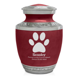 Small Paw Print Pet Cremation Urn - Rose Red