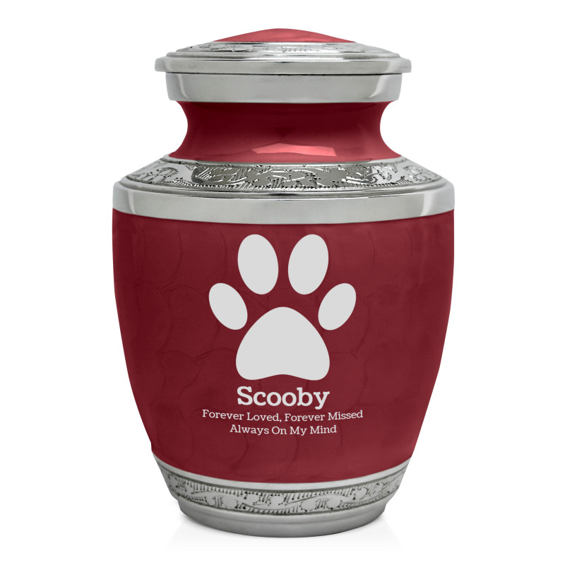 Small Paw Print Pet Cremation Urn - Rose Red