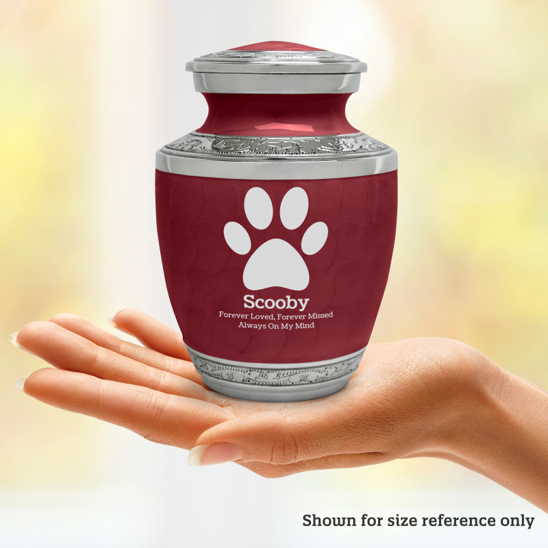 Small Paw Print Pet Cremation Urn - Rose Red