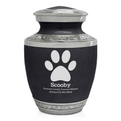 Small Paw Print Pet Cremation Urn - Ebony Black
