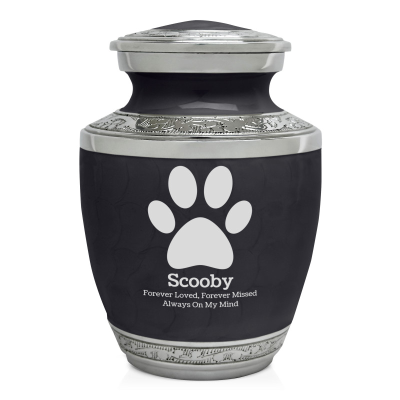 Small Paw Print Pet Cremation Urn - Ebony Black