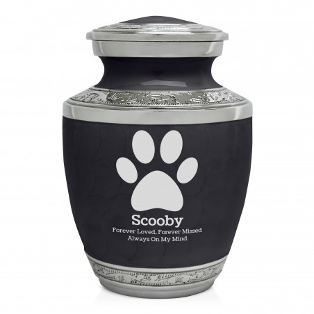 Small Paw Print Pet Cremation Urn - Ebony Black