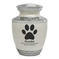 Small Paw Print Pet Cremation Urn - Radiant White