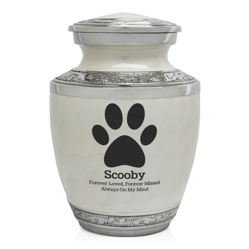 Small Paw Print Pet Cremation Urn - Radiant White