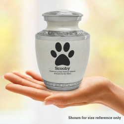 Small Paw Print Pet Cremation Urn - Radiant White