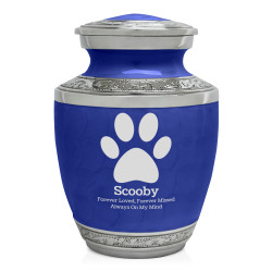 Small Paw Print Pet Cremation Urn - Royal Blue