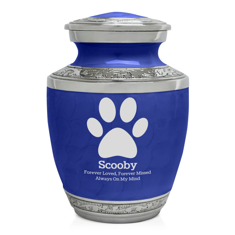 Small Paw Print Pet Cremation Urn - Royal Blue