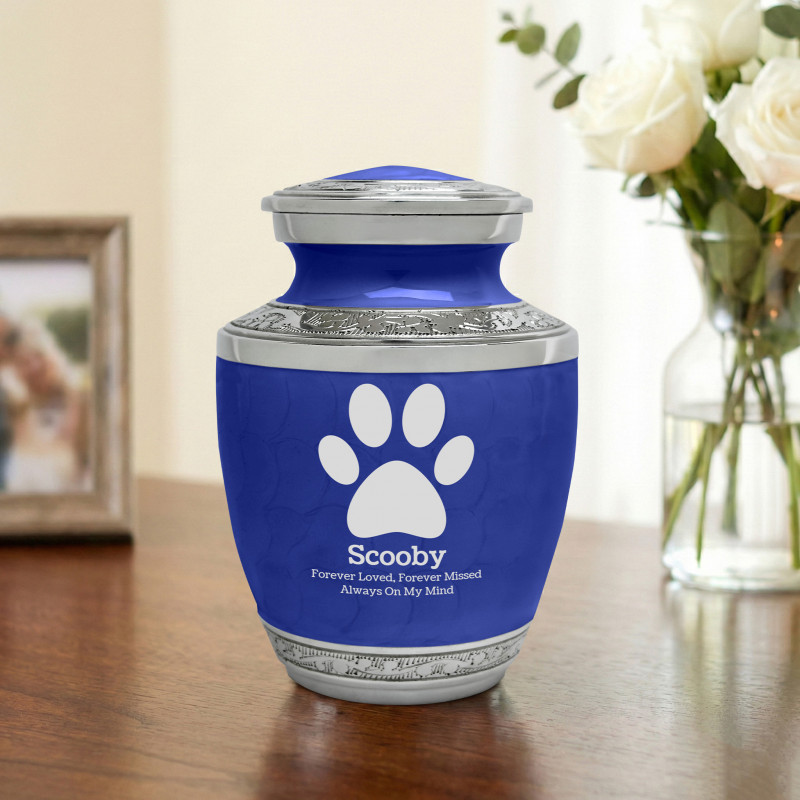 Small Paw Print Pet Cremation Urn - Royal Blue