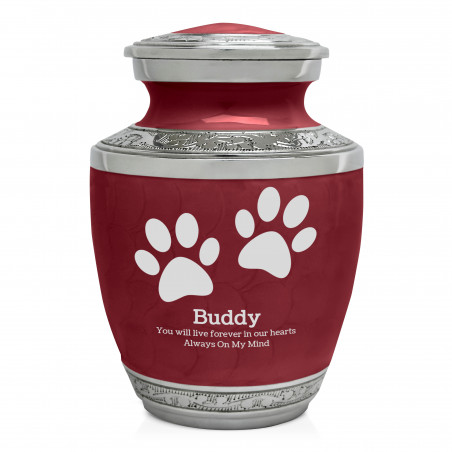 Small Paw Prints Pet Cremation Urn - Rose Red