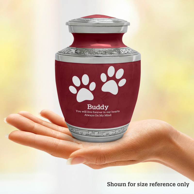 Small Paw Prints Pet Cremation Urn - Rose Red