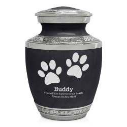 Small Paw Prints Pet Cremation Urn - Ebony Black