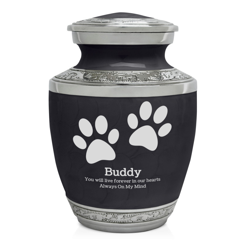 Small Paw Prints Pet Cremation Urn - Ebony Black