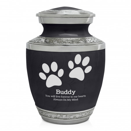 Small Paw Prints Pet Cremation Urn - Ebony Black