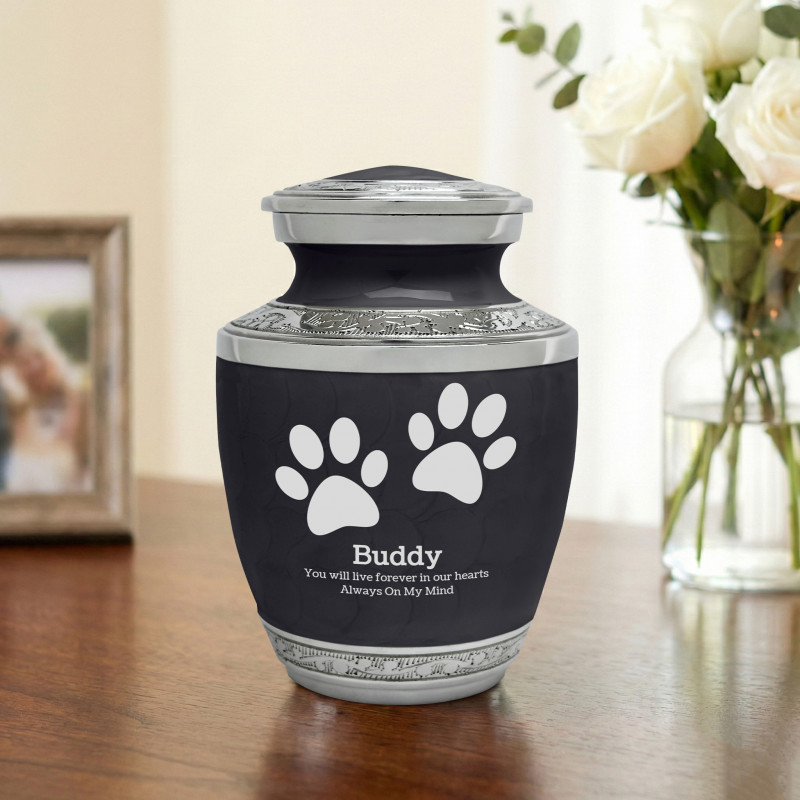 Small Paw Prints Pet Cremation Urn - Ebony Black