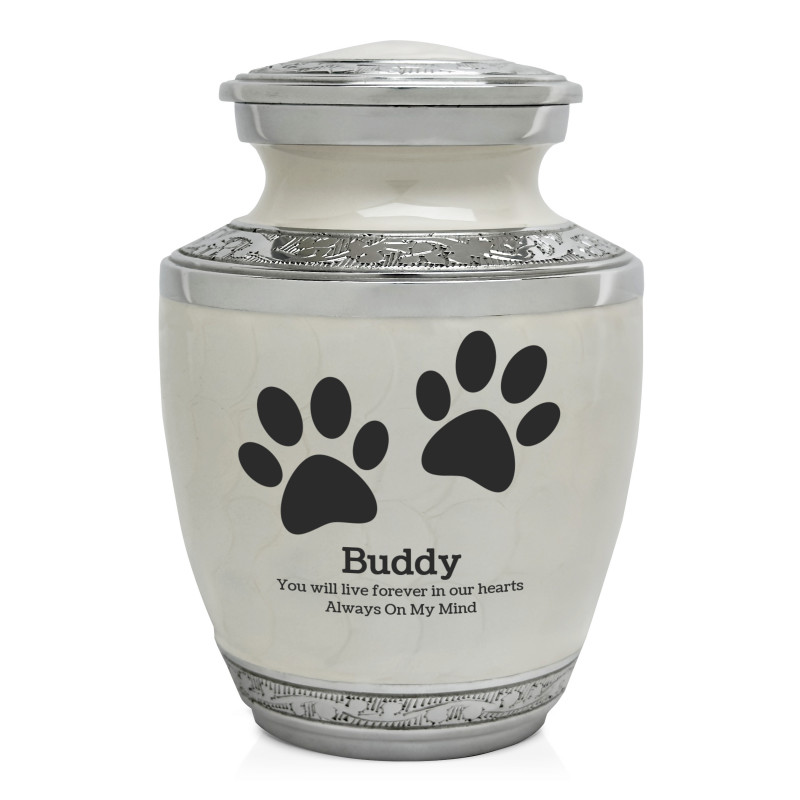 Small Paw Prints Pet Cremation Urn - Radiant White