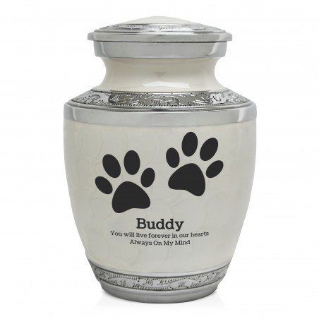 Small Paw Prints Pet Cremation Urn - Radiant White