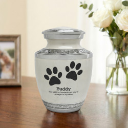 Small Paw Prints Pet Cremation Urn - Radiant White