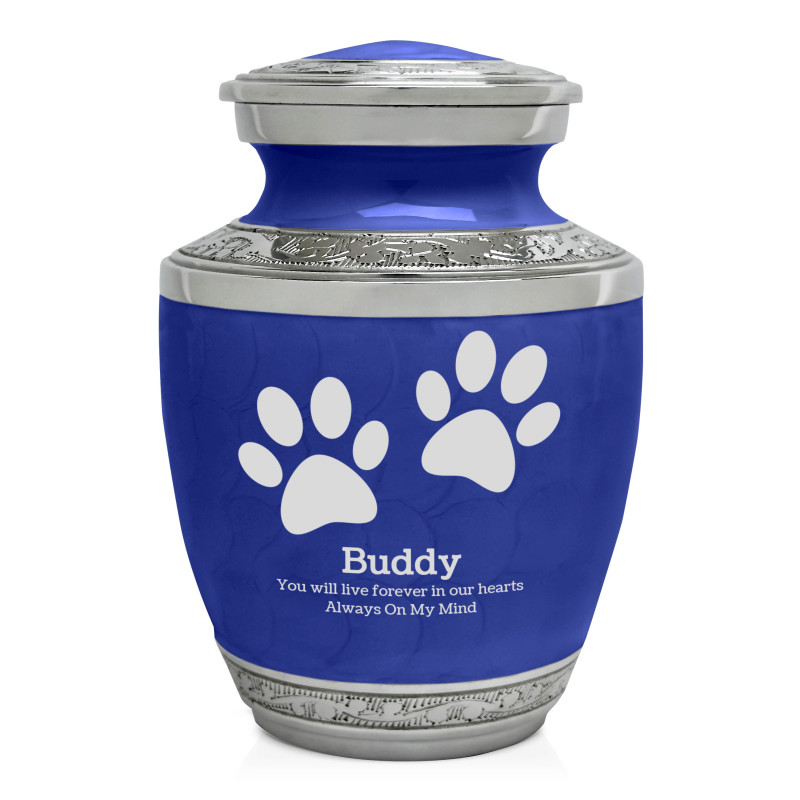 Small Paw Prints Pet Cremation Urn - Royal Blue