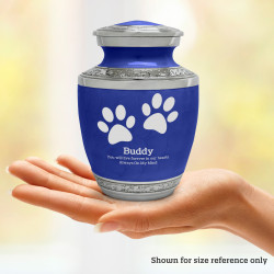 Small Paw Prints Pet Cremation Urn - Royal Blue