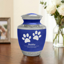 Small Paw Prints Pet Cremation Urn - Royal Blue