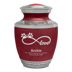 Small Infinity Love Paw Prints Pet Cremation Urn - Rose Red