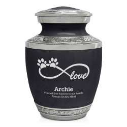 Small Infinity Love Paw Prints Pet Cremation Urn - Ebony Black