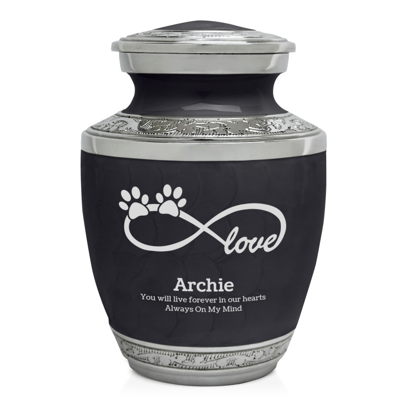 Small Infinity Love Paw Prints Pet Cremation Urn - Ebony Black