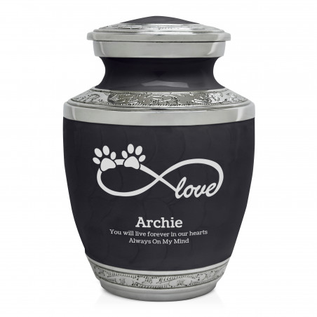 Small Infinity Love Paw Prints Pet Cremation Urn - Ebony Black