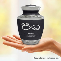 Small Infinity Love Paw Prints Pet Cremation Urn - Ebony Black