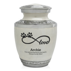 Small Infinity Love Paw Prints Pet Cremation Urn - Radiant White
