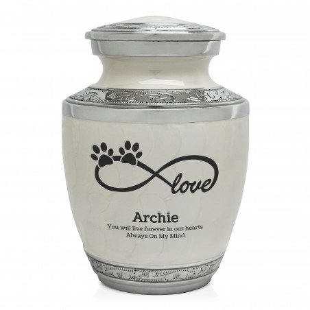 Small Infinity Love Paw Prints Pet Cremation Urn - Radiant White