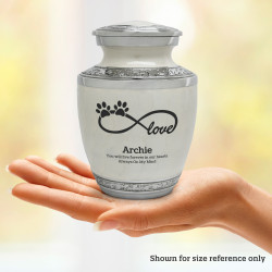 Small Infinity Love Paw Prints Pet Cremation Urn - Radiant White