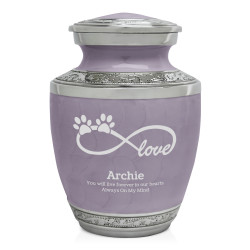 Small Infinity Love Paw Prints Pet Cremation Urn - Regal Purple