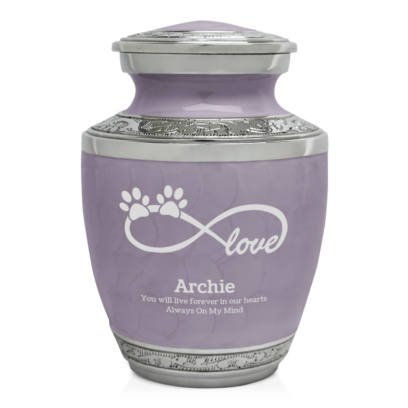 Small Infinity Love Paw Prints Pet Cremation Urn - Regal Purple