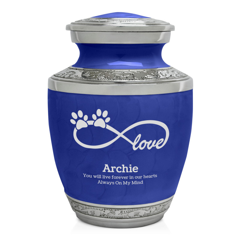 Small Infinity Love Paw Prints Pet Cremation Urn - Royal Blue