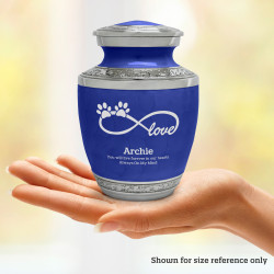 Small Infinity Love Paw Prints Pet Cremation Urn - Royal Blue