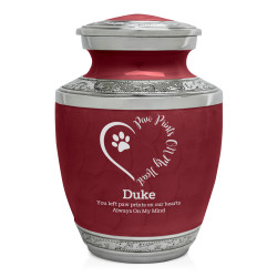 Small Paw Prints On Heart Pet Cremation Urn - Rose Red
