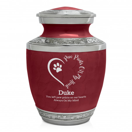 Small Paw Prints On Heart Pet Cremation Urn - Rose Red