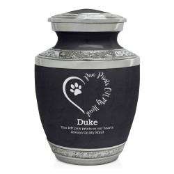 Small Paw Prints On Heart Pet Cremation Urn - Ebony Black