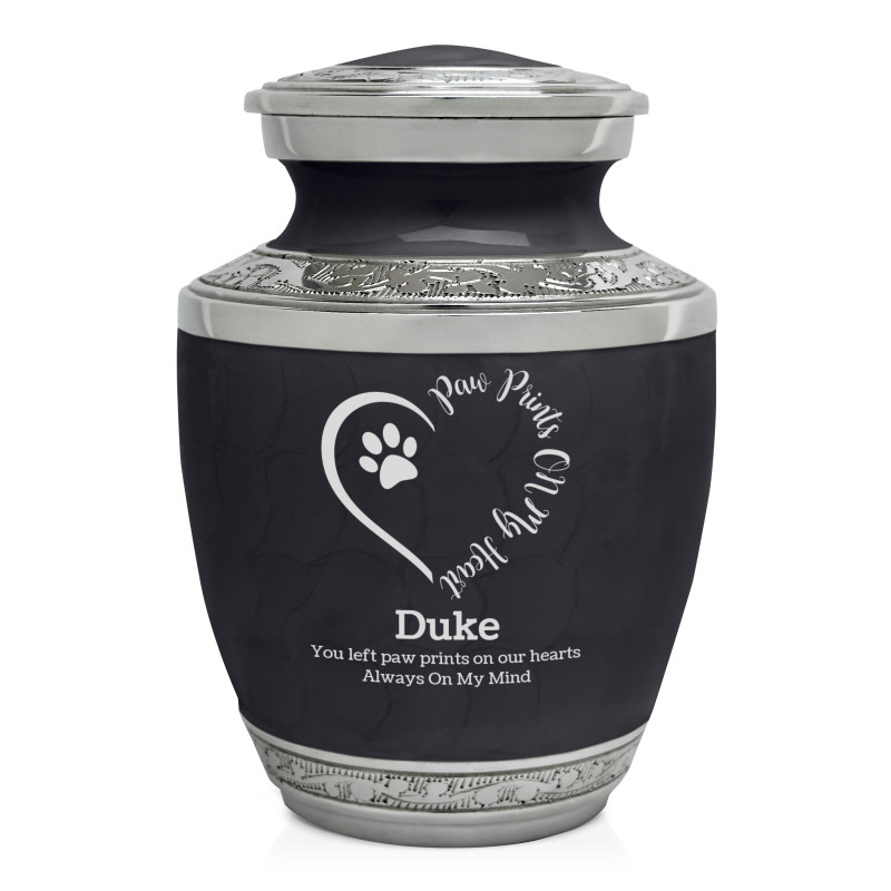 Small Paw Prints On Heart Pet Cremation Urn - Ebony Black
