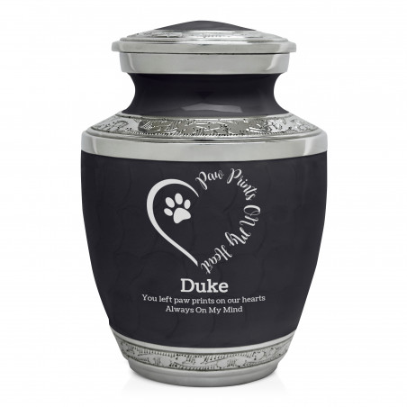 Small Paw Prints On Heart Pet Cremation Urn - Ebony Black