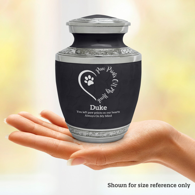 Small Paw Prints On Heart Pet Cremation Urn - Ebony Black