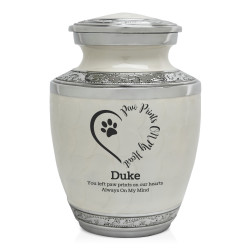 Small Paw Prints On Heart Pet Cremation Urn - Radiant White