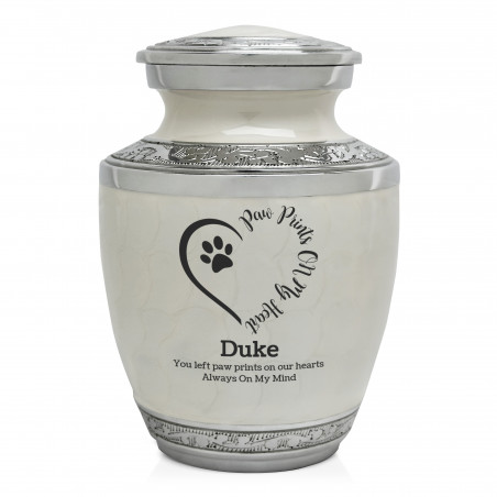 Small Paw Prints On Heart Pet Cremation Urn - Radiant White