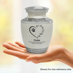 Small Paw Prints On Heart Pet Cremation Urn - Radiant White