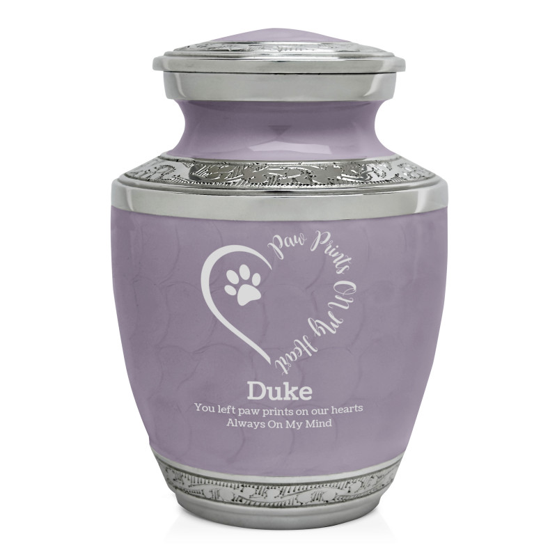 Small Paw Prints On Heart Pet Cremation Urn - Regal Purple