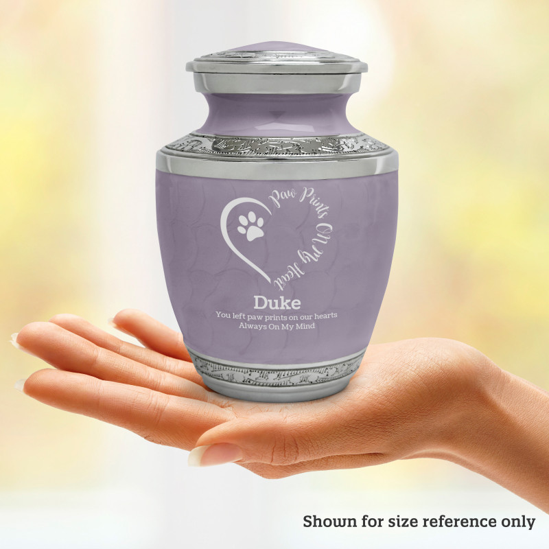Small Paw Prints On Heart Pet Cremation Urn - Regal Purple