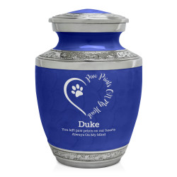 Small Paw Prints On Heart Pet Cremation Urn - Royal Blue