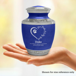 Small Paw Prints On Heart Pet Cremation Urn - Royal Blue