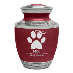 Small Paw Prints Halo Pet Cremation Urn - Rose Red
